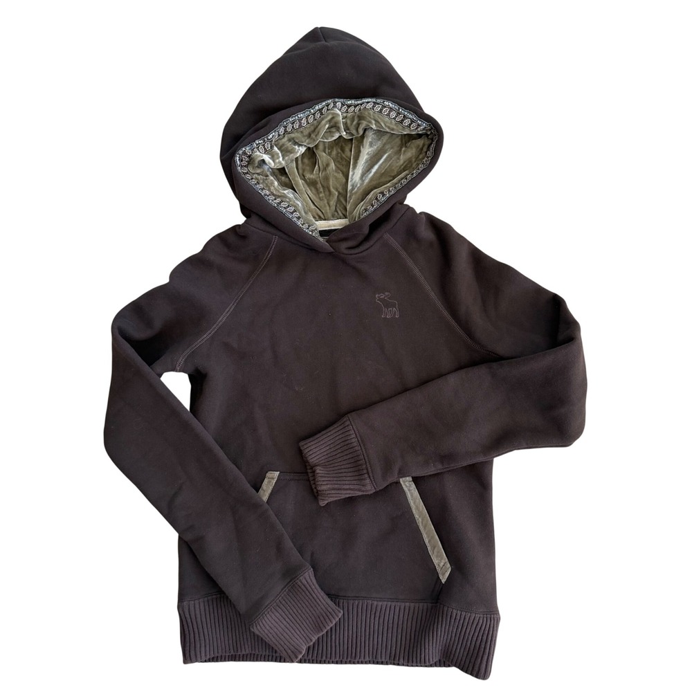 Ezra Fitch Abercrombie 1892 Brown Velvet Lined Sequin Trim Hoodie Womens Medium